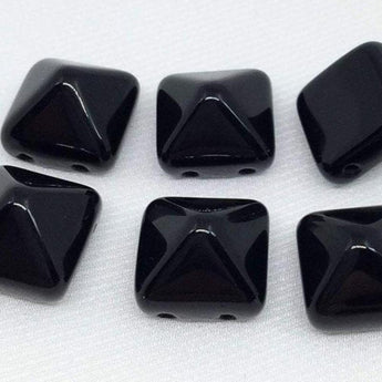 6 Black Czech Two Hole Stud Glass Beads