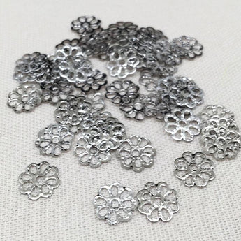 50 Vintage Silver Toned Flower Filigree Metal Findings