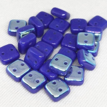 25 Blue AB Czech Chexx 2-Hole Square Glass Beads