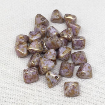 25 Pink Brown Picasso Czech Stud Pyramid Glass Beads