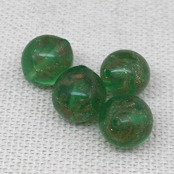 4 Green Italian Venetian Foil Murano Round Glass Beads