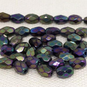 50 Iris Metallic Czech Faceted Oval Glass Beads