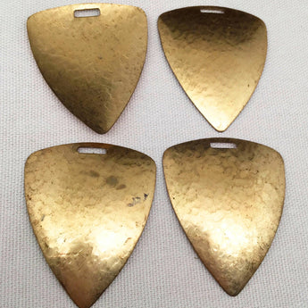 2 Vintage Hammered Triangular Brass Metal Pendants