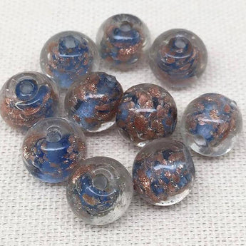 10 Vintage Sapphire Blue Metallic Glass Beads