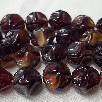 6 Vintage German Garnet Red Givre Glass Beads #9399