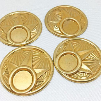 4 Vintage Domed Brass Round Art Deco Metal Stampings