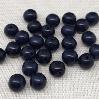 25 Vintage Navy Blue Round Czech Glass Beads