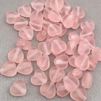 50 Vintage Frosted Light Pink Czech Heart Glass Beads