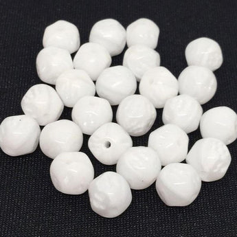 25 Vintage Milky White Czech Baroque Textured Round Glass Beads