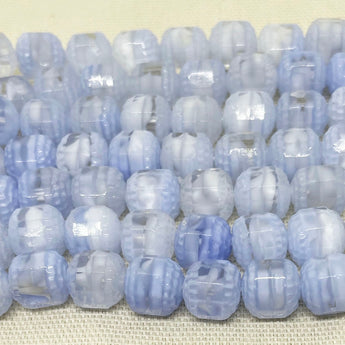 6 Vintage White Blue Givre German Cathedral Glass Beads