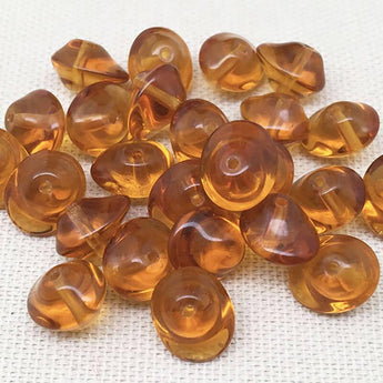 25 Vintage Topaz Czech Oblong Saturn Glass Beads