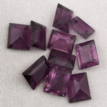 10 Vintage Amethyst Purple Rectangle Glass Cabochons