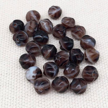 25 Vintage Brown Striped Czech Baroque Glass Beads