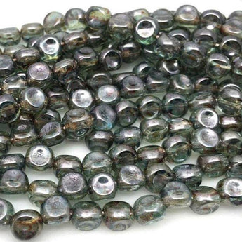 25 Aqua Green Czech Dimpled Picasso Glass Beads