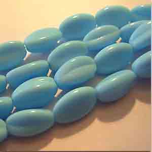 10 Vintage Japan Blue Ribbed Oval Glass Beads #9147