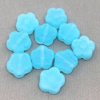 10 Vintage Matte Turquoise German Flower Glass Beads