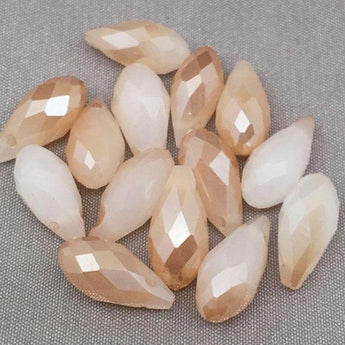 50 Faceted Cream Beige Briolette Glass Beads