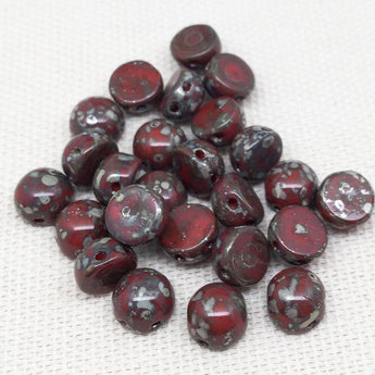 25 Domed 2-Hole Red Picasso Czech Glass Beads