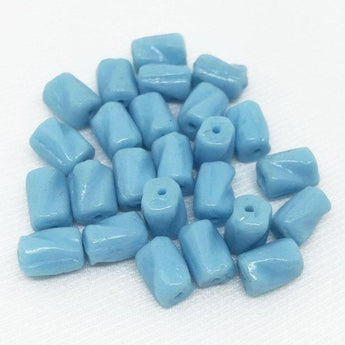 25 Vintage Blue Czech Twisted Cylinder Glass Beads