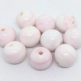 10 Vintage Pink White Japan Round Glass Beads