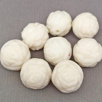 4 Vintage Ivory Cream Carved German Rose Glass Beads