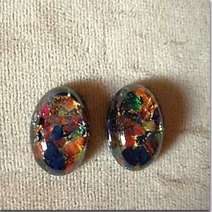 1 Vintage Rainbow Fire Foil Oval Glass Cabochon #7020