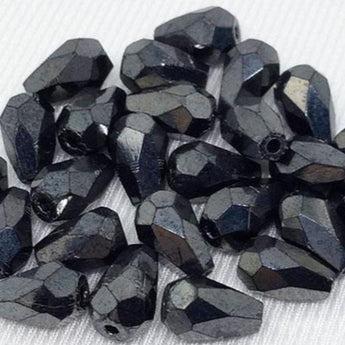 25 Vintage Gunmetal Bohemian Czech Faceted Teardrop Glass Beads