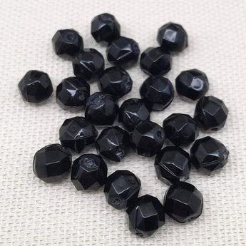 25 Vintage Handmade Black Japan Faceted Glass Beads