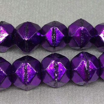 25 Metallic Purple Czech English Cut Glass Beads 10mm