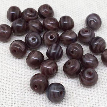 25 Vintage Handmade Brown Striped Japan Round Glass Beads