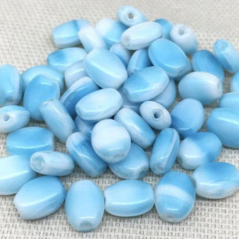 25 Vintage White Turquoise Austrian Oval Glass Beads