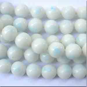 10 Vintage Japan White Blue Blush Round Glass Beads #2112