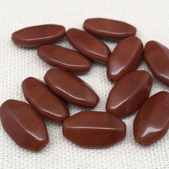 12 Vintage Reddish Brown Czech Oval Glass Beads