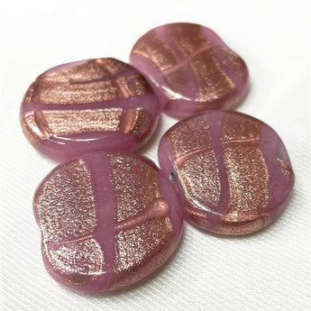 4 Vintage Pink Metallic Focal Glass Beads #4036