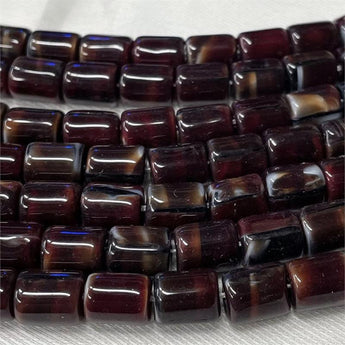 12 Vintage German Burgundy Red Barrel Glass Beads #8878