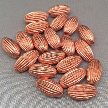 20 Vintage German Ribbed Metallic Coated Oval Lucite Beads