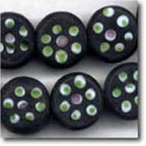 10 Vintage Matte Black Polka Dot Coin Glass Beads #4861