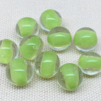 10 Handmade Vintage Clear Lime Green Round Glass Beads