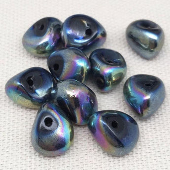 10 Vintage Metallic Baroque Drop Glass Beads