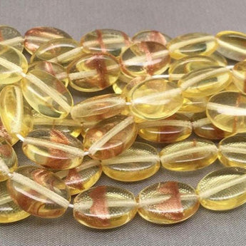 25 Translucent Yellow & Aventurine Czech Oval Glass Beads