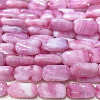 12 Vintage Czech Pink Striped Glass Beads #8794