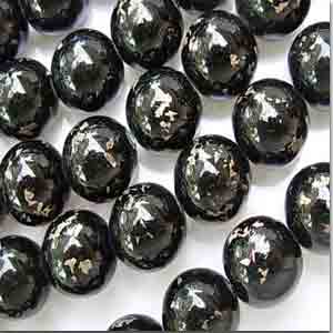 6 Vintage Handmade Black Foil Round Glass Beads #4894