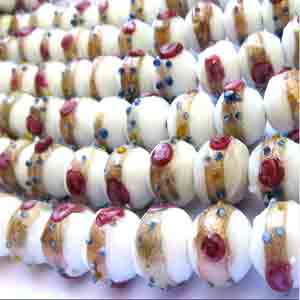 6 Vintage White Wedding Cake Style Glass Beads #8729