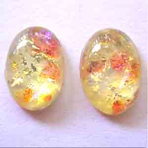 1 Vintage Light Yellow Foil Japan Oval Glass Cabochon