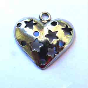 4 Silver Metal Heart Pendants #1019