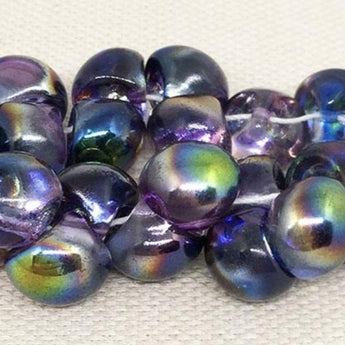 25 Magic Blue Purple Czech Mushroom Button Glass Beads