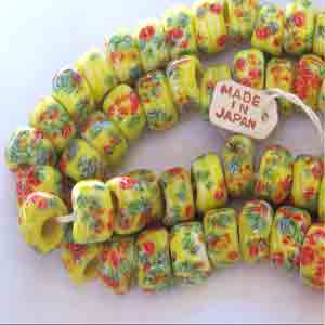 10 Vintage Floral Japan Roller Glass Beads