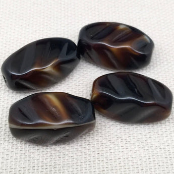 6 Vintage Caramel Brown German Rectangle Glass Beads 20mm