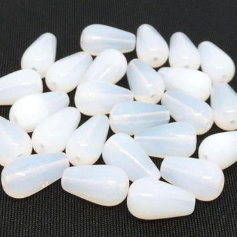 25 Opalescent White Czech Teardrop Glass Beads