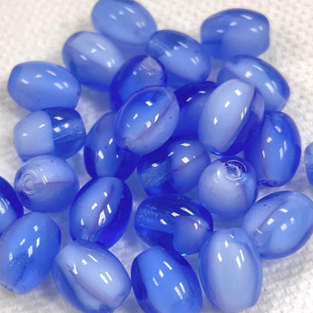 25 Vintage Sapphire White Givre Oval Glass Beads #7048